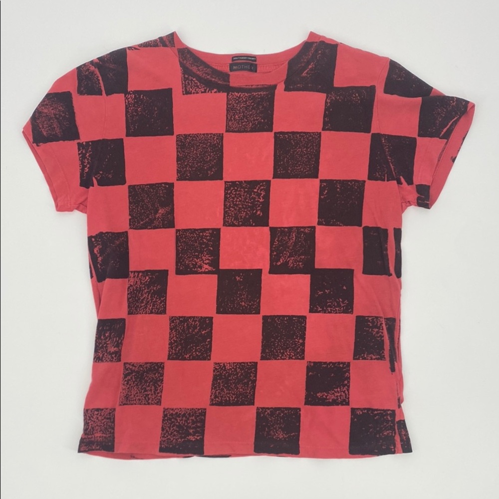 MOTHER The Boxy Goodie Goodie in Misfit Checkered Cotton T Shirt Womens